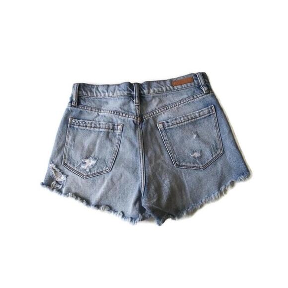 Blank NYC Raw Hem Distressed Jean Shorts Medium Wash Button Fly Sz 2 - Picture 3 of 6